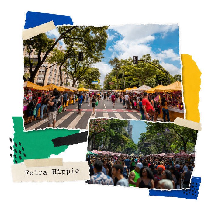 Colagem de fotos de Feira Hippie